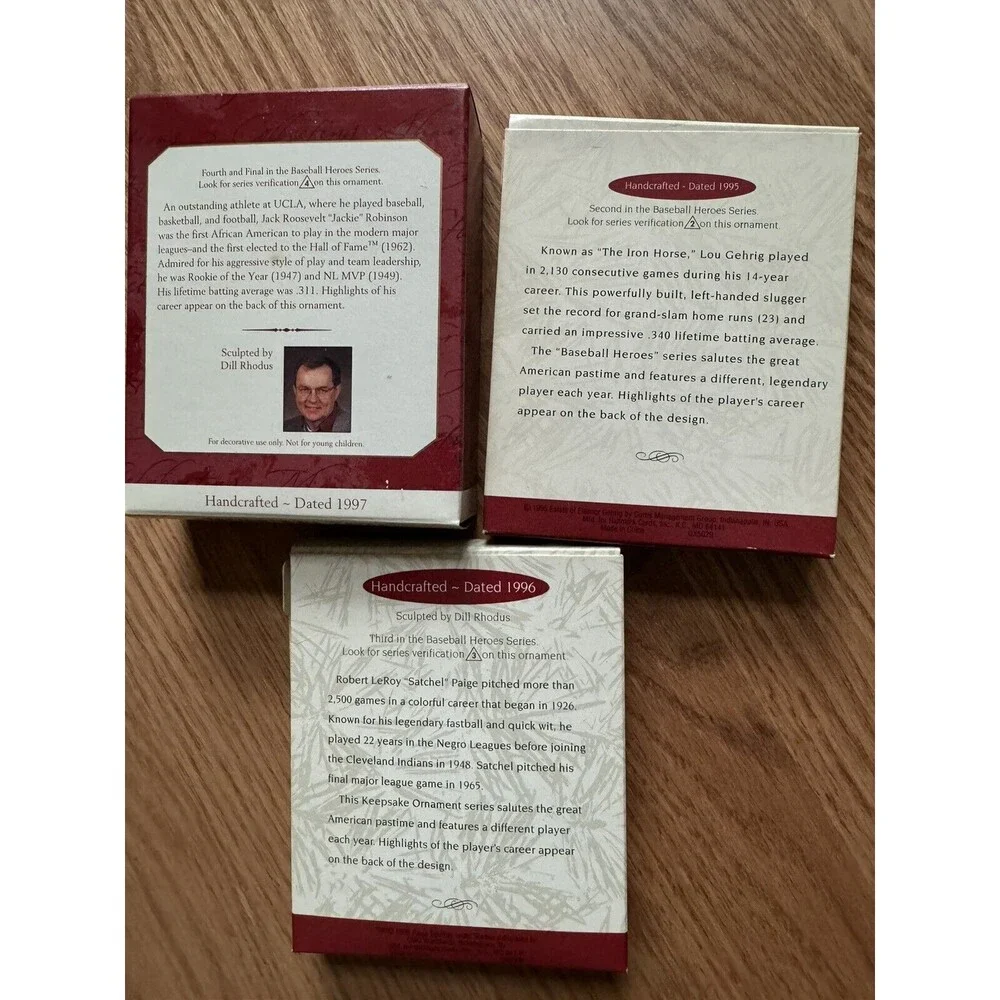 Hallmark Ornaments Jackie Robinson‎ Lou Gehrig Satchel Paige Baseball Heroes MLB